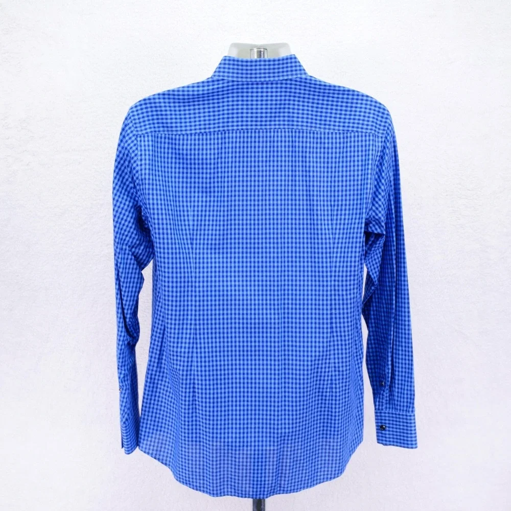 Boss Hugo Boss Slim Fit Tessitura Monti -41 16- Blue‎ Check Collared Dress Shirt - Picture 5 of 9